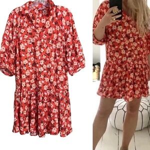 FRESHA LONDON SZ XS ORANGE FLORAL KNEE LENGTH DRESS